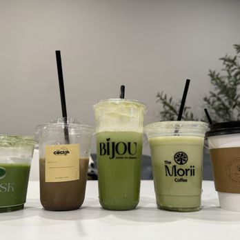 The Morii Coffee - Morii coffee matcha and Kyoto fog (hot hojicha) on far right - Cafes Near Me - Houston, Texas The Morii Coffee - Morii coffee matcha and Kyoto fog (hot hojicha) on far right - Cafes Near Me - Houston, Texas
