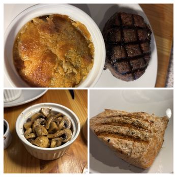 Fort Redemption - Au gratin potatoes, beef tenderloin, salmon, and mushrooms. - Breakfast & Brunch Near Me - Fort Worth, Texas