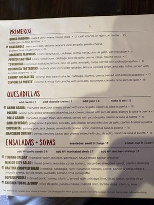 Menu photo 2 La Puerta San Diego, CA