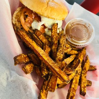 Wallburg Diner - Italian grilled chicken sandwich with sweet potato fries and cinnamon honey. - Diners Near Me - Winston Salem, North Carolina Wallburg Diner - Italian grilled chicken sandwich with sweet potato fries and cinnamon honey. - Diners Near Me - Winston Salem, North Carolina