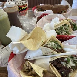 Lengua and cabeza tacos. Big portions