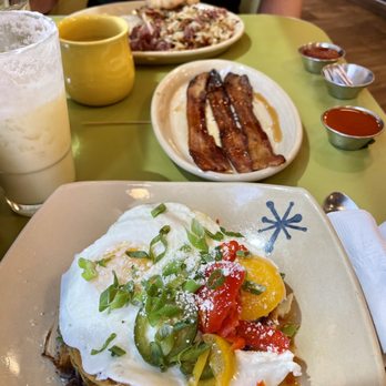 Snooze, an A.M. Eatery - Huevos Tostadas and bacon but different - Breakfast & Brunch Near Me - Phoenix, Arizona