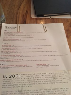 Menu photo 7 Hannah's Off The Square Denton, TX