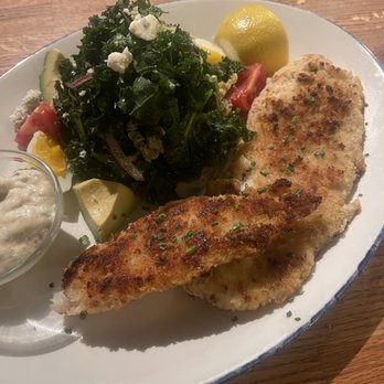 Pacific Table - Pam Fried fish and Kale Salad - Seafood Near Me - Irving, Texas Pacific Table - Pam Fried fish and Kale Salad - Seafood Near Me - Irving, Texas