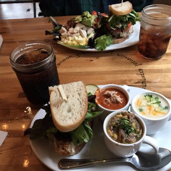 Five Loaves Cafe - Soup sampler and Mediterranean sandwich! So good! - Sandwiches Near Me - Summerville, South Carolina