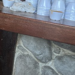 La Quinta De Los Reyes - 2 cups of bean soup left sitting on the counter, not served by a dirty towel