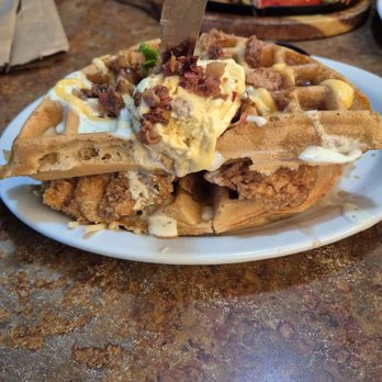 Huckleberry's - Stacked Chicken & Waffles - Breakfast & Brunch Near Me - Fairfield, California Huckleberry's - Stacked Chicken & Waffles - Breakfast & Brunch Near Me - Fairfield, California