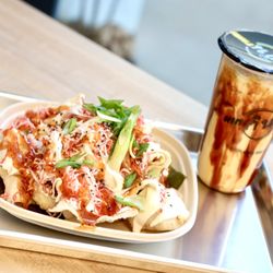 KIN THAI: Street Eats + Boba Tea - Krab Rangoon Nachos + Brown Sugar Milk Tea