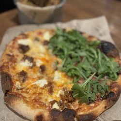 West Village Tavern - 1/2 Meatball & Ricotta pizza 1/2 Prosciutto & Fig Jam Pizza