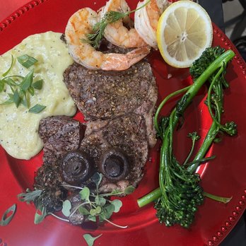 Chef Marckende Pierre - Ribeye steak, broccoli, gumbo shrimp & mashed potatoes. The steak DIDN'T need any sauce AT ALL. - Personal Chefs Near Me