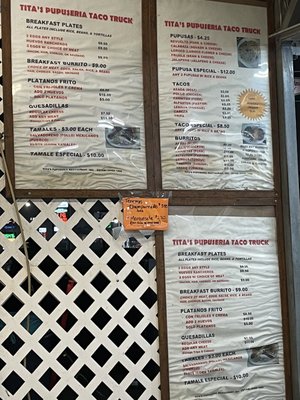 Menu photo 5 Tita's Pupuseria Truck Buttonwillow, CA