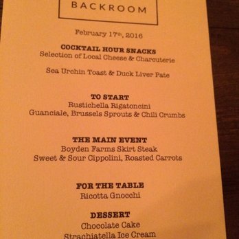 The Backroom - Amazing menu for our meal - Supper Clubs Near Me - Pittsfield, Vermont The Backroom - Amazing menu for our meal - Supper Clubs Near Me - Pittsfield, Vermont