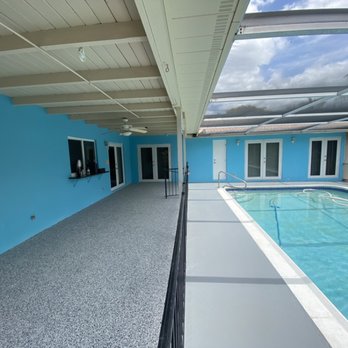 The Epoxy Pros - Granite 1/4 epoxy vinyl chip system (patio area) + grey acid stain pool deck - Flooring Near Me The Epoxy Pros - Granite 1/4 epoxy vinyl chip system (patio area) + grey acid stain pool deck - Flooring Near Me