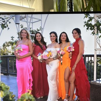Marianas Dry Bar - Bridesmaids so happy with their hair blowing in the wind. Pink, white, and orange all got hair done by Mariana - Hair Salons Near Me - Los Angeles, California
