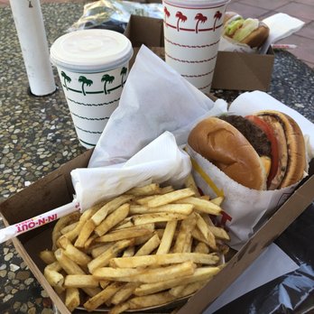 In-N-Out Burger - Clockwise from the top Vanilla milkshake ($2.15), Cheeseburger ($2.40), French fries ($1.60) - Fast Food Near Me - Mountain View, California In-N-Out Burger - Clockwise from the top Vanilla milkshake ($2.15), Cheeseburger ($2.40), French fries ($1.60) - Fast Food Near Me - Mountain View, California