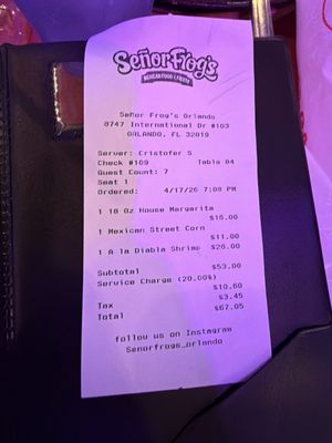 Menu photo 1 Senor Frog's Orlando, FL