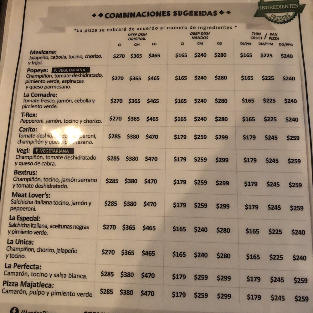 Nando's - Menu - Pizza Near Me - Mazatlán, SIN Nando's - Menu - Pizza Near Me - Mazatlán, SIN
