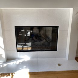 Newly tiled fireplace