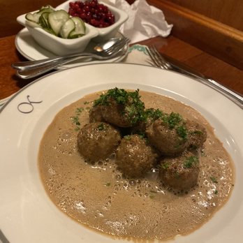 Bakfickan - Swedish meatballs, accompanied with pickled cucumbers and lingonberries. Delish! - Scandinavian Near Me - Stockholm, Alberta Bakfickan - Swedish meatballs, accompanied with pickled cucumbers and lingonberries. Delish! - Scandinavian Near Me - Stockholm, Alberta