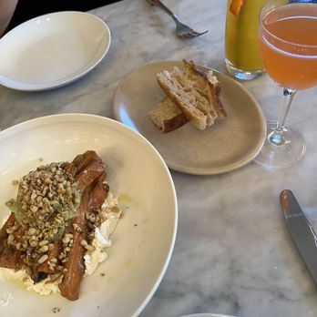 SRV Boston - A feta, pine nut, carrot dish with a side of house made bread. One of my favorite dishes of the night. - Italian Near Me - Boston, Massachusetts