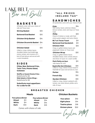 Menu photo 5 Lake Belt Bar And Grill Ceylon, MN