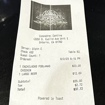 Compadres Cantina - Large Ultra $12 and poblana chicken enchiladas $23 - Mexican Near Me - Ontario, California