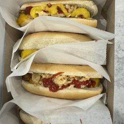 IKEA - Vegan Hot Dogs with mustard, ketchup and fried onions