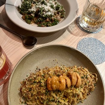 Meridian - Uni Pasta (bottom) & Fusilli Verde (top) - New American Near Me - Dallas, Texas