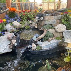 American Stone - Koi pond waterfall with American Stone stones