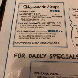 Menu homemade soups