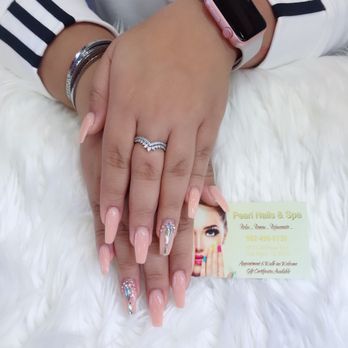 Pearl Nails and Spa - Full set with stone - Nail Salons Near Me - Long Beach, California
