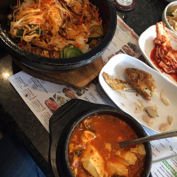 BCD Tofu House - Dolsot Bi Bim Bap with a Kim Cher and pork sundubu combo for breakfast!  Yum! - Korean Near Me - Irvine, California