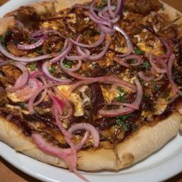 Half burnt ends half bbq chicken pizza