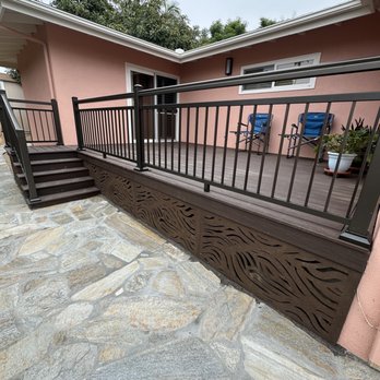 No Limit Landscape - New trex decking w/ handrails and brand new flagstone patio/walkway our project. We just completed out in Encinitas, California, - Landscaping Near Me