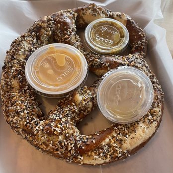 The Dutchess Biercafe - Everything pretzel. Cheese, onion dip and mustard - Beer Bar Near Me - Fishkill, New York