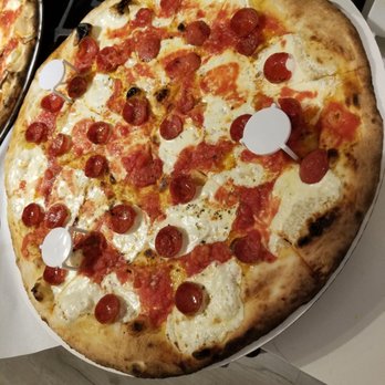 Juliana's - Large margherita with whole pepperoni ($25 + $4 same price for a topping whole or half) - Pizza Near Me - Brooklyn, New York Juliana's - Large margherita with whole pepperoni ($25 + $4 same price for a topping whole or half) - Pizza Near Me - Brooklyn, New York