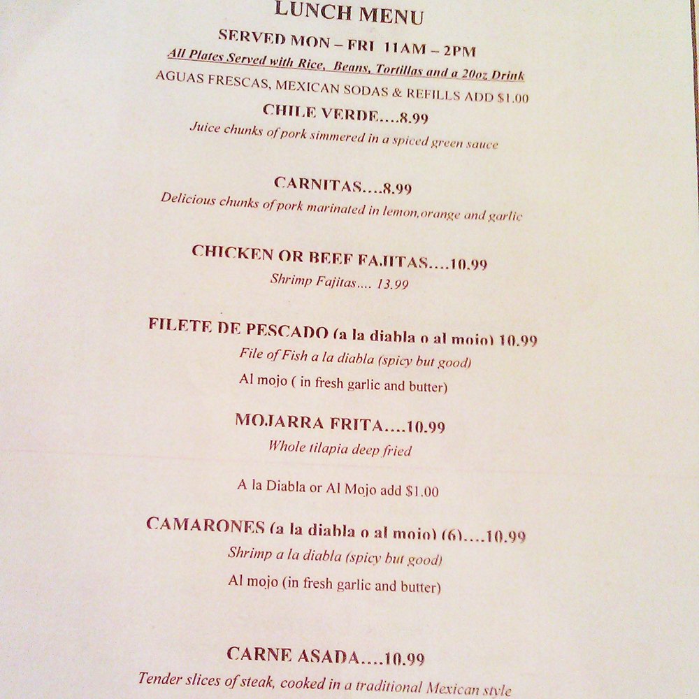 El Calamar - Lunch Menu - Mexican Near Me - Santa Ana, California
