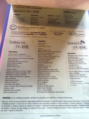 Menu photo 1 Labarra Barcelona, B Menu photo 1 Labarra Barcelona, B