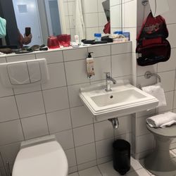 Hôtel le Collège - NIce, clean bathroom; limited space.