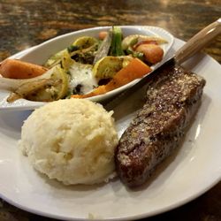 The Montana Club - Billings Restaurant - Lighter Fare 6oz Sirloin with sautéed veggies and garlic mashed potatoes. - tasty and delicious