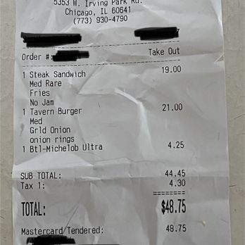 Sutherland's Food & Spirits - Sutherland receipt. - Burgers Near Me - Chicago, Illinois Sutherland's Food & Spirits - Sutherland receipt. - Burgers Near Me - Chicago, Illinois