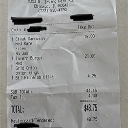 Sutherland's Food & Spirits - Sutherland receipt.