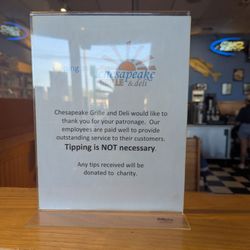 Chesapeake Grille & Deli - No tips necessary sign