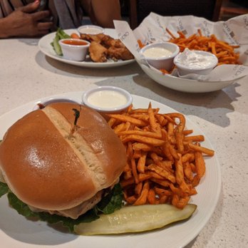 Canyon Cafe - We got a turkey avocado burger with sweet potato fries, a basket of sweet potato fries, and buffalo ranch wings - American Near Me - Brooks, California Canyon Cafe - We got a turkey avocado burger with sweet potato fries, a basket of sweet potato fries, and buffalo ranch wings - American Near Me - Brooks, California