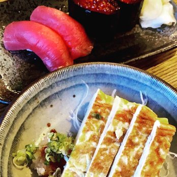 Shokudou - Tuna nigiri, house cured salmon roe nigiri; and tamago - Izakaya Near Me - San Francisco, California Shokudou - Tuna nigiri, house cured salmon roe nigiri; and tamago - Izakaya Near Me - San Francisco, California