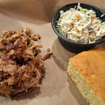 Mission BBQ - Pulled pork platter with Cold Slaw (side) & the cornbread - Barbeque Near Me - Rockville, Maryland