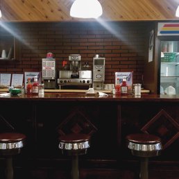 a counter with three stools
