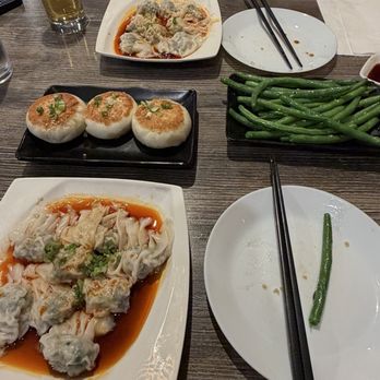 Dumpling House - D3. Pan-fried Vegetable and Meat Bun A2. Garlic Green Beans E4. Wonton with Chili Sauce - Dim Sum Near Me - San Francisco, California