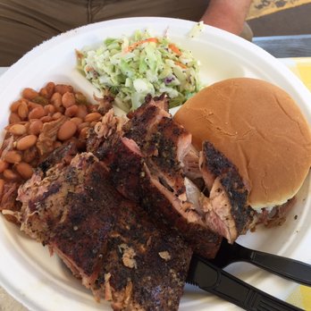 Big John's Texas BBQ - # 3 - beef brisket sandwich (can also choose pork or chicken), ribs, coleslaw (can choose potato salad instead) and baked beans - Barbeque Near Me - Page, Arizona Big John's Texas BBQ - # 3 - beef brisket sandwich (can also choose pork or chicken), ribs, coleslaw (can choose potato salad instead) and baked beans - Barbeque Near Me - Page, Arizona