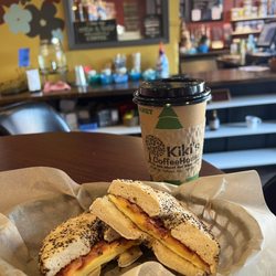 Kiki's Coffeehouse - Breakfast sandwich is SO GOOD!!! The maple white chocolate latte is delicious too, but the new food items are amazing!!!